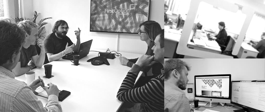 teamcollage First Option Software Team Meeting black and white